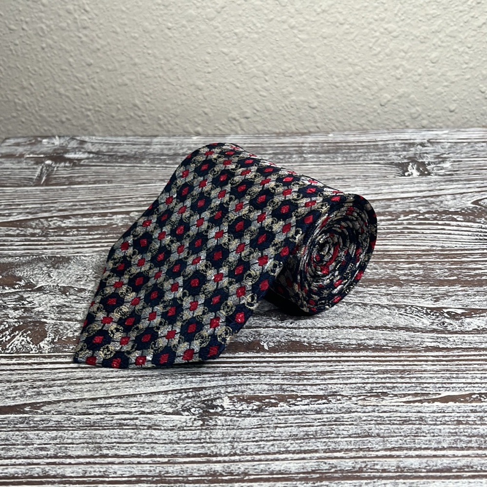 Ermenegildo Zegna Blue Red Geometric Silk Neck Tie